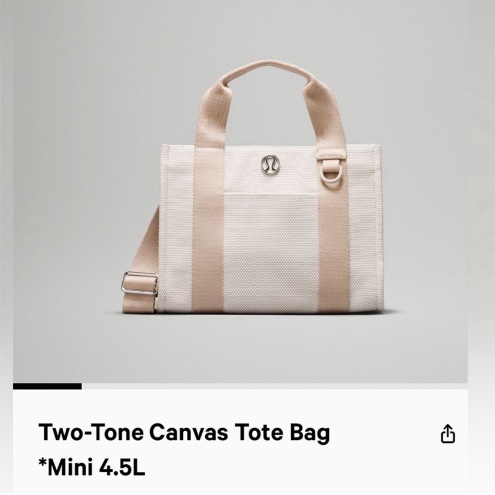 NWT-Lululemon Two -Tone Canvas Tote Bag Mini 4.5L-Mojave Tan/Light Ivory